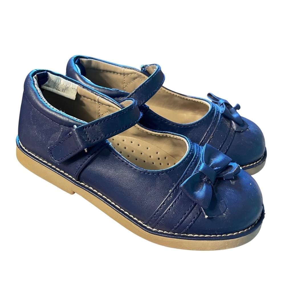 Vtg Gymboree Mary Jane Shoes Navy Blue Bow Detail Girls Size 11 Classic Preppy
